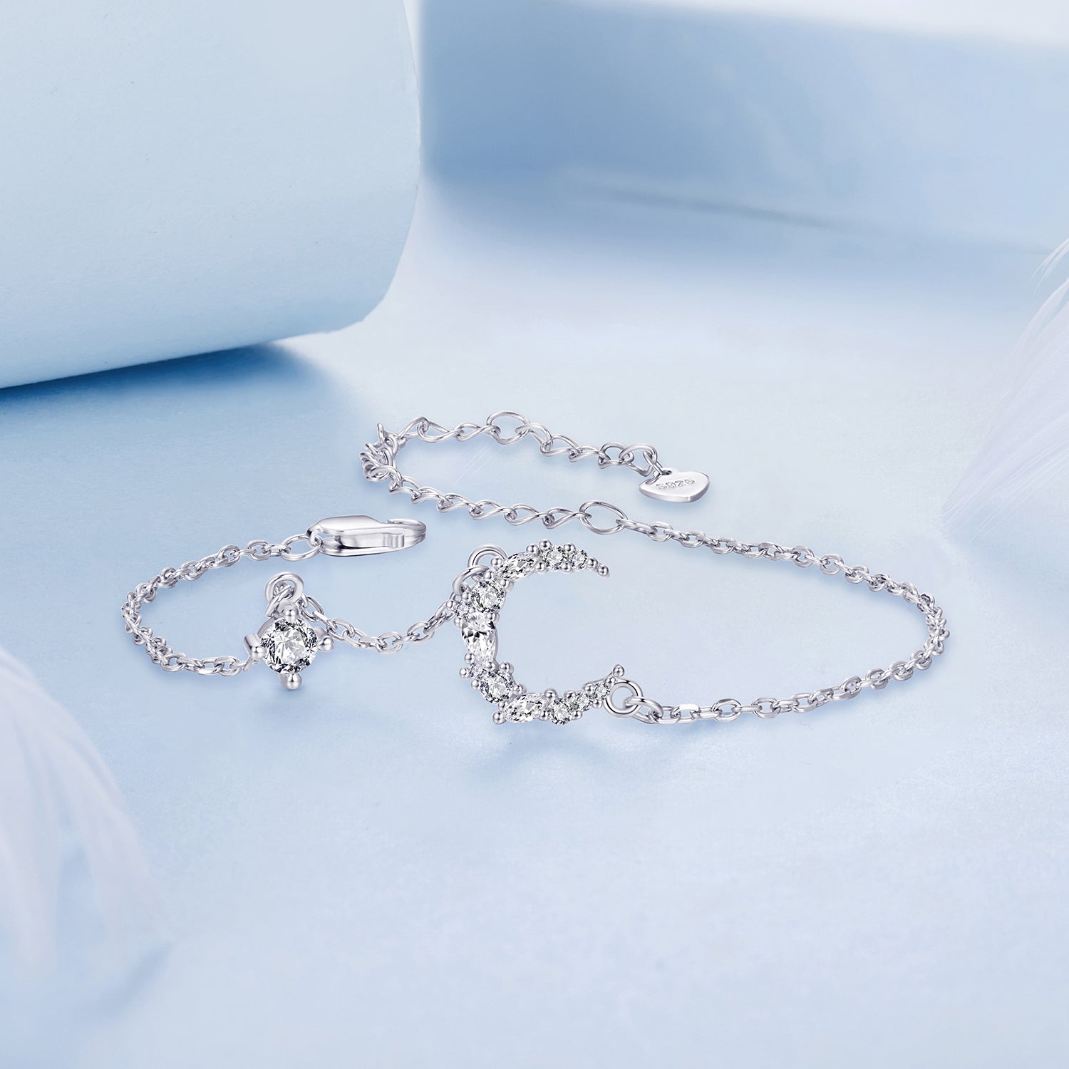 925 Sterling Silver CZ Bracelet with White Gold Plating, 150mm Length for Women  DestGlow