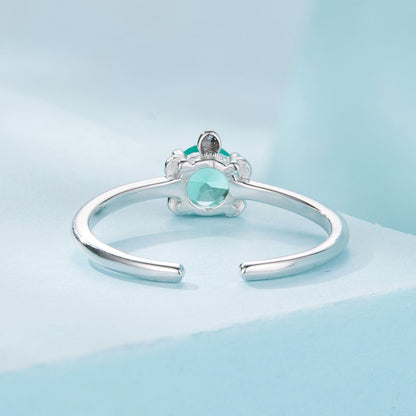 925 Sterling Silver White Gold Plated Transparent Glass Turtle Ring  DestGlow