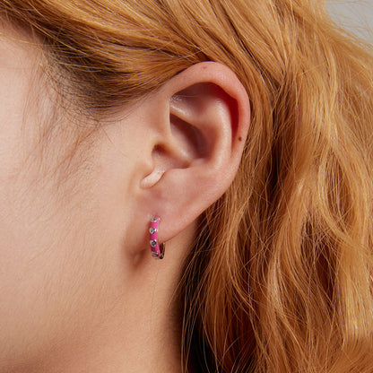 925 Sterling Silver Enamel CZ Earrings for Women, 1.2*0.3cm, Platinum Plated  DestGlow
