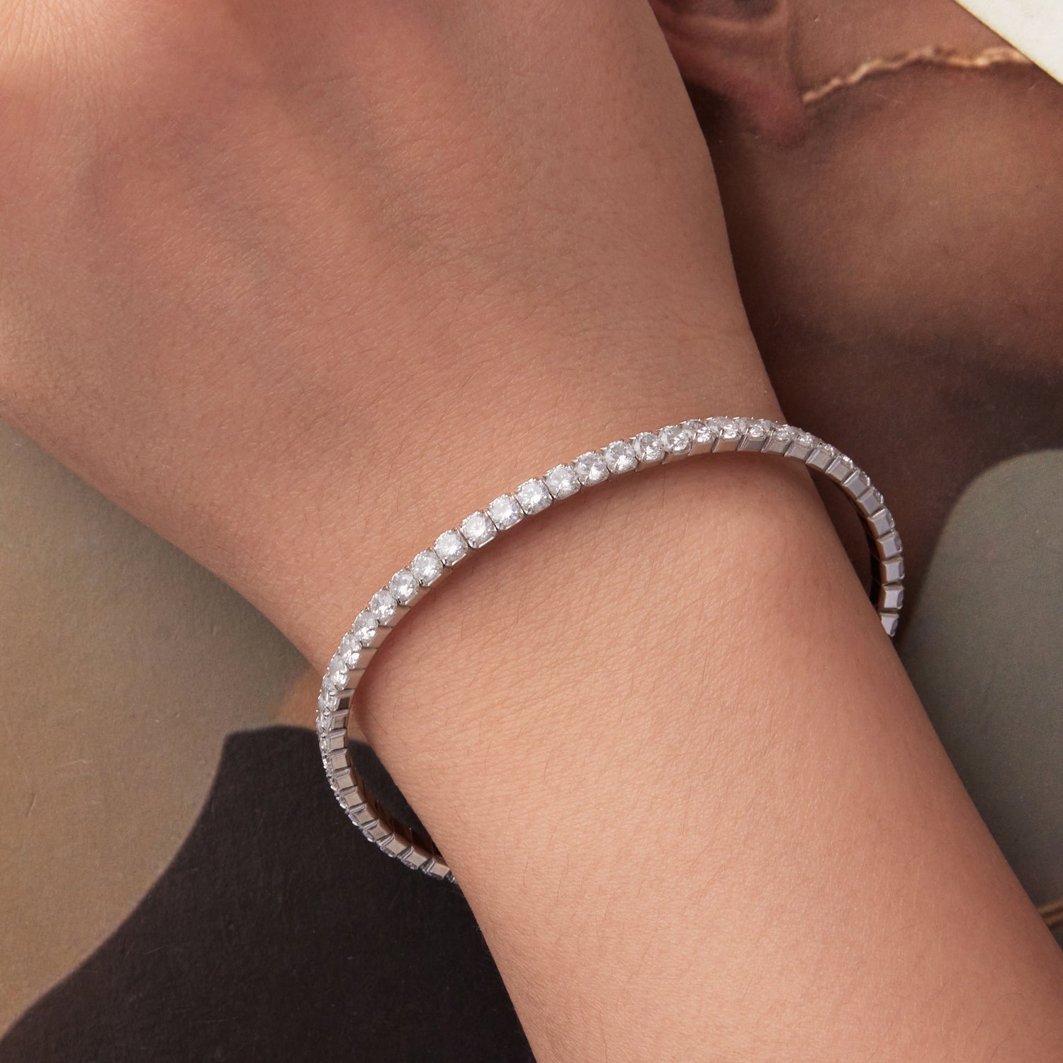 925 Sterling Silver White Gold Plated 16cm Stretchable CZ Bracelet for Women  DestGlow