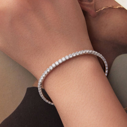 925 Sterling Silver White Gold Plated 16cm Stretchable CZ Bracelet for Women  DestGlow