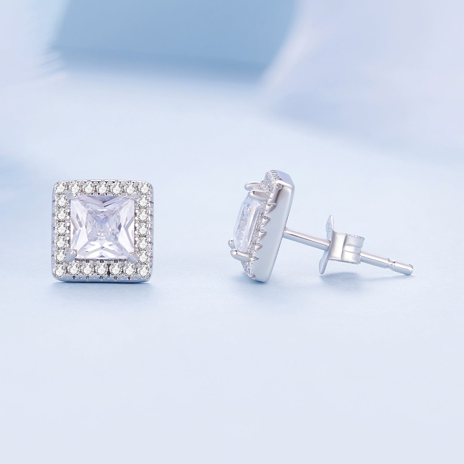 925 Sterling Silver Earrings with Pavé Setting CZ and Platinum Plating.  DestGlow