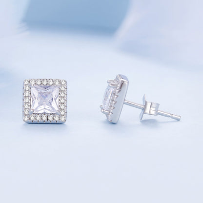 925 Sterling Silver Earrings with Pavé Setting CZ and Platinum Plating.  DestGlow