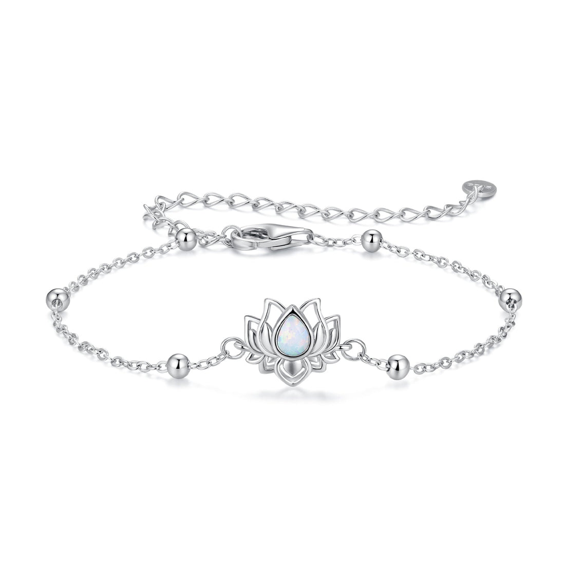 925 Sterling Silver White Gold Plated Bracelet with Synthetic Opal - Length 15+6cm for Women  DestGlow