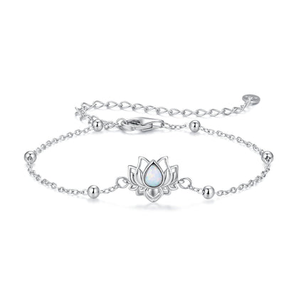 925 Sterling Silver White Gold Plated Bracelet with Synthetic Opal - Length 15+6cm for Women  DestGlow