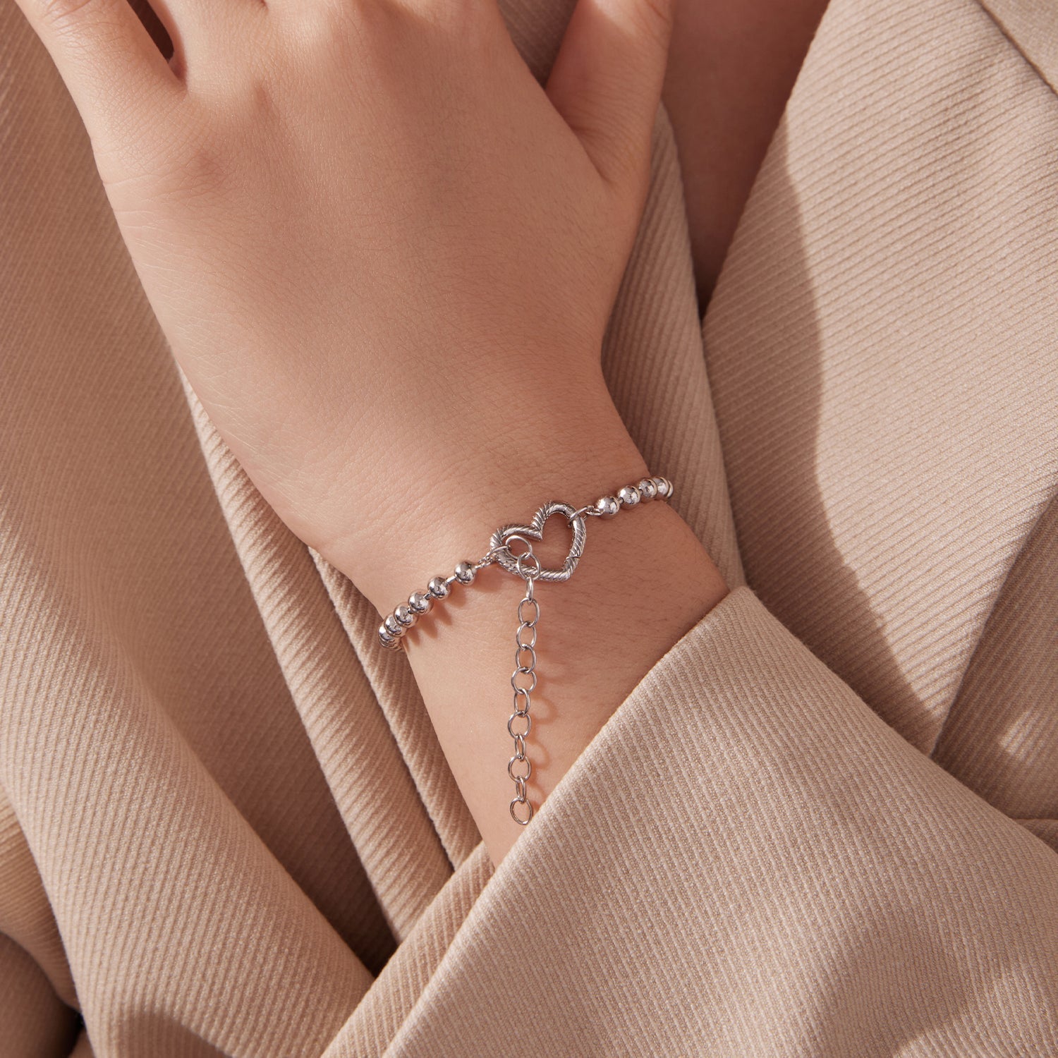 925 Sterling Silver 16+5cm White Gold Plated Heart Bracelet for Women  DestGlow