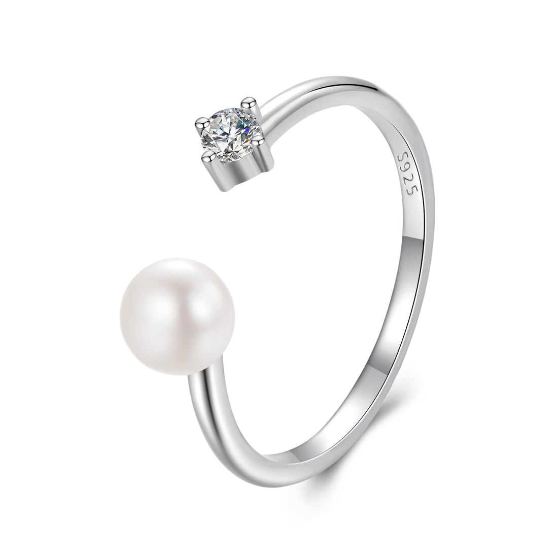 925 Sterling Silver Moissanite Quality Shell Pearl Ring for Women - Size E  DestGlow