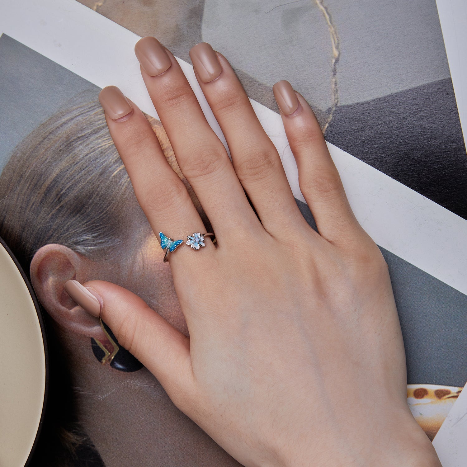 925 Sterling Silver Opal Nanometer Stone Plated Platinum Ring by Bids.com
