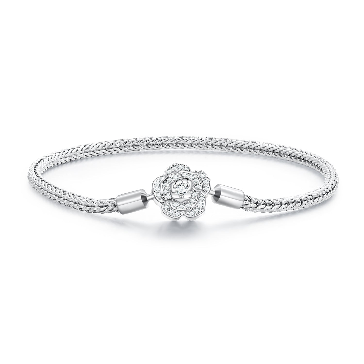 925 Sterling Silver Bracelet with Pavé Setting CZ, 17cm for Women  DestGlow