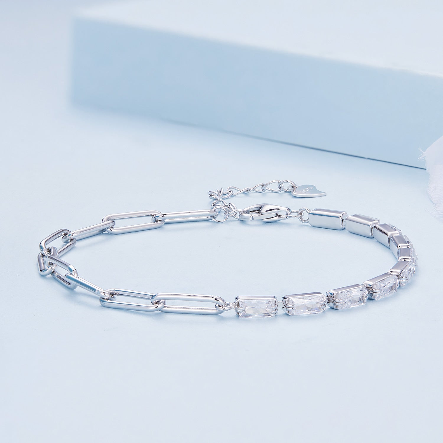 925 Sterling Silver Pavé Setting CZ Bracelet with Platinum Plating, Adjustable 14.5+3cm, for Women  DestGlow