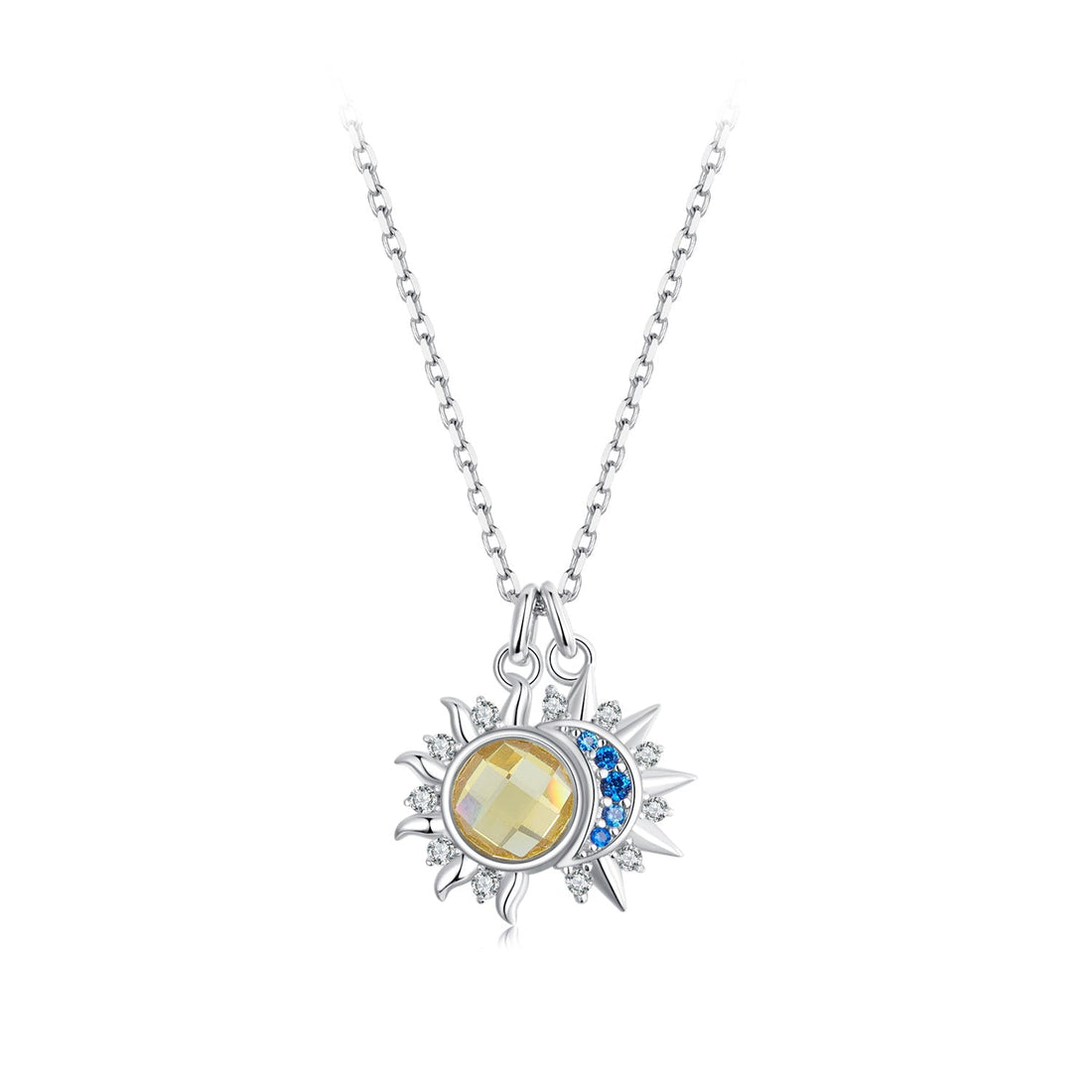 925 Sterling Silver Necklace with Transparent Glass and Pavé Setting CZ - Length 450mm  DestGlow