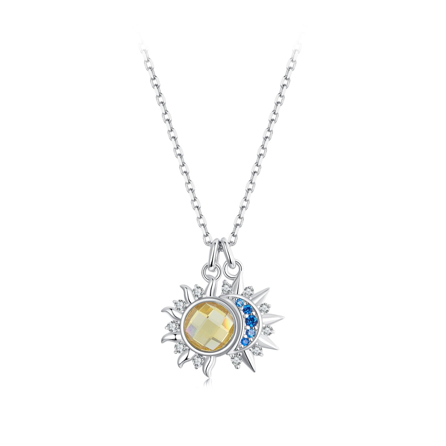 925 Sterling Silver Necklace with Transparent Glass and Pavé Setting CZ - Length 450mm  DestGlow