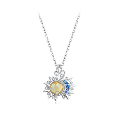 925 Sterling Silver Necklace with Transparent Glass and Pavé Setting CZ - Length 450mm  DestGlow