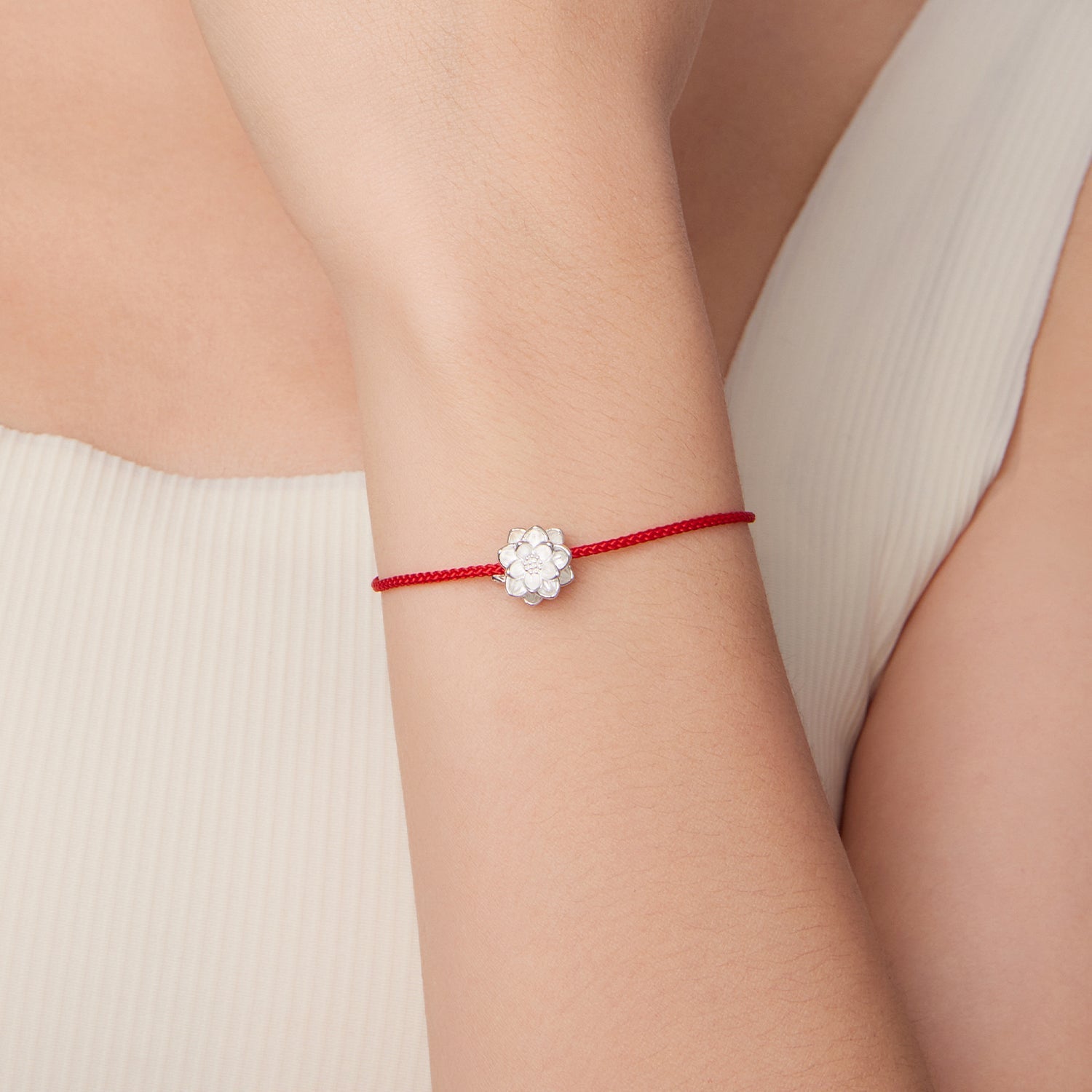 925 Sterling Silver Bracelet with White Gold Plating and Cotton Cord for Women  DestGlow