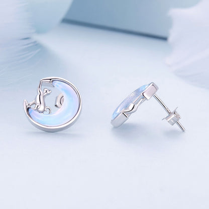 925 Sterling Silver Earrings with Transparent Glass, 13mm x 12mm for Women