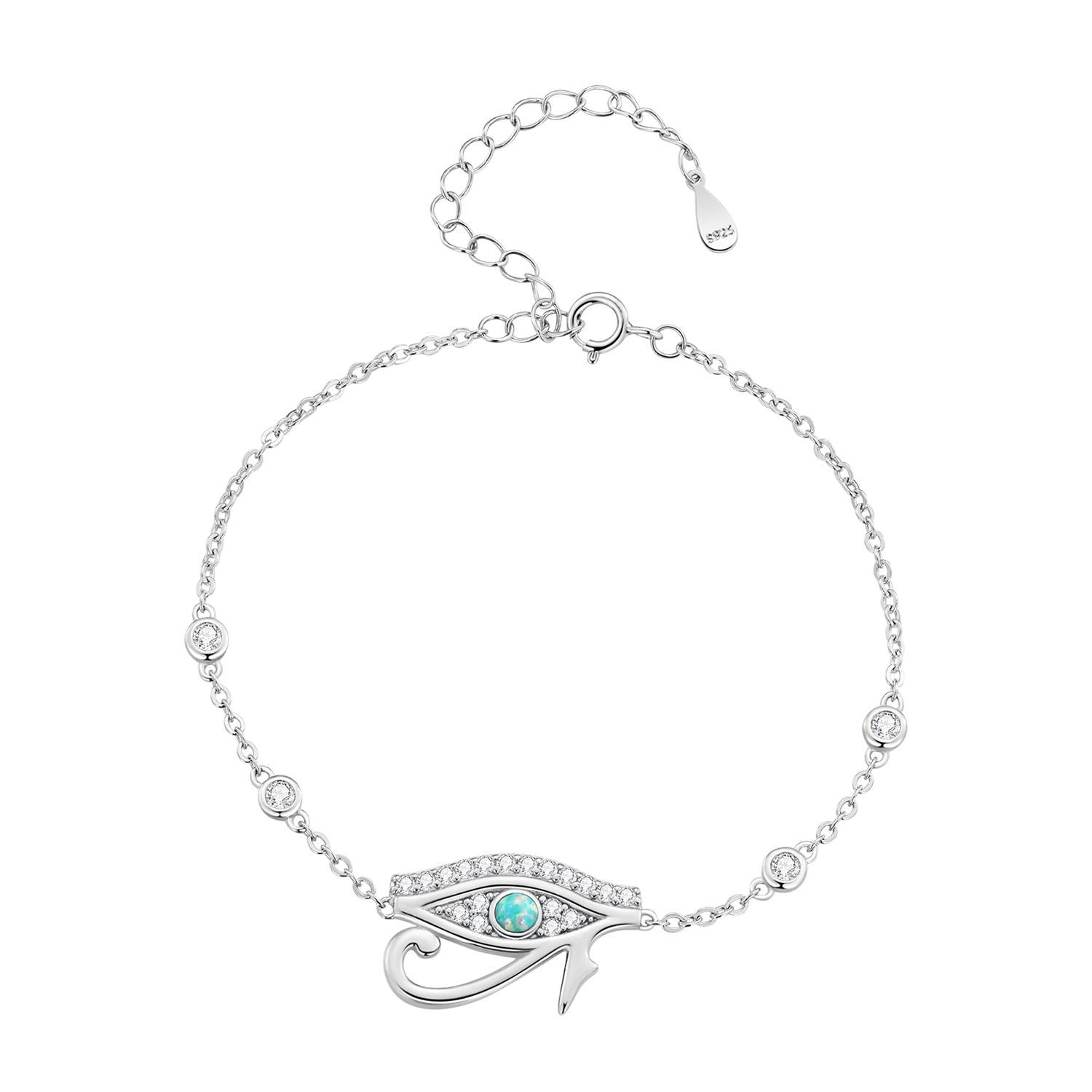 925 Sterling Silver Pavé Setting CZ &amp; Translucent Opal Bracelet 160+50mm for Women  DestGlow