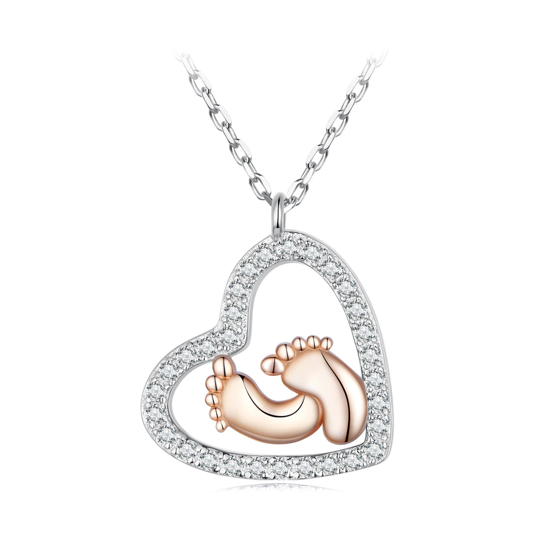 925 Sterling Silver Necklace with CZ in Rose Gold and Platinum Finish, 400mm Chain Length for Women  DestGlow