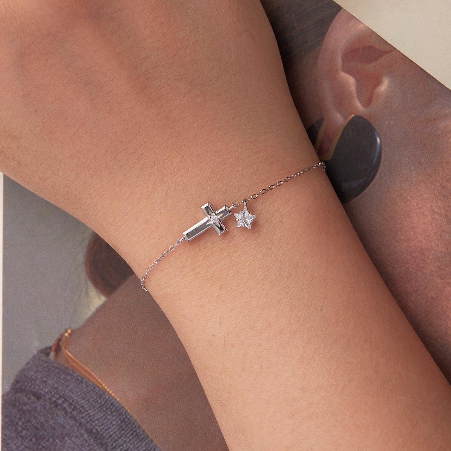 925 Sterling Silver Bracelets with Pavé Setting CZ, Length 15+6cm, White Gold Plated for Women  DestGlow