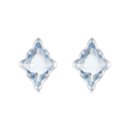 925 Sterling Silver Earrings with Transparent Glass and White Gold Plating  DestGlow