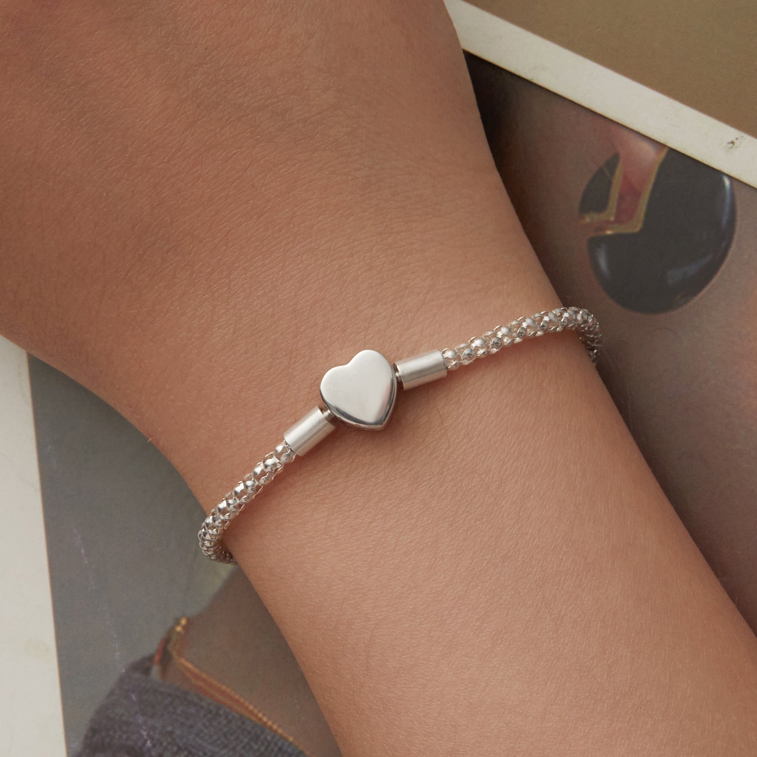 925 Sterling Silver Bracelet 17cm Heart-shaped 1.0cm for Women  DestGlow