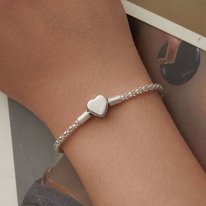 925 Sterling Silver Bracelet 17cm Heart-shaped 1.0cm for Women  DestGlow