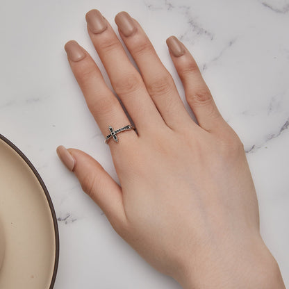 925 Sterling Silver Oxidized Ring with Pavé Setting CZ, Size 6.0 for Women  DestGlow