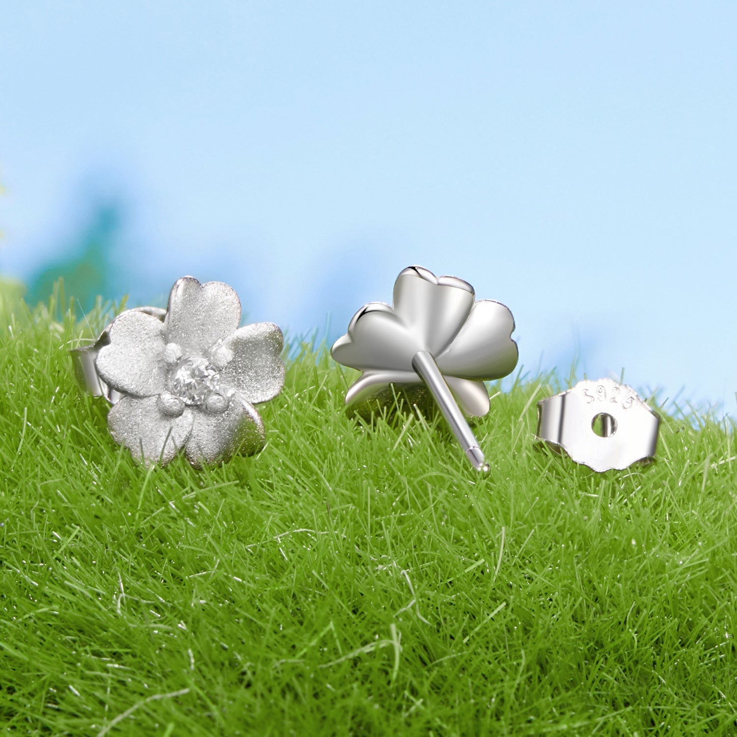 925 Sterling Silver Earrings with Pavé Setting CZ and White Gold Plating, 0.8cm for Women  DestGlow