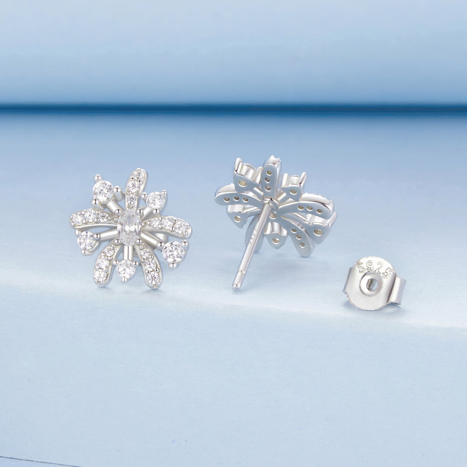 925 Sterling Silver Earrings with Pavé Set CZ in White Gold Finish, 1.1*1.0cm  DestGlow