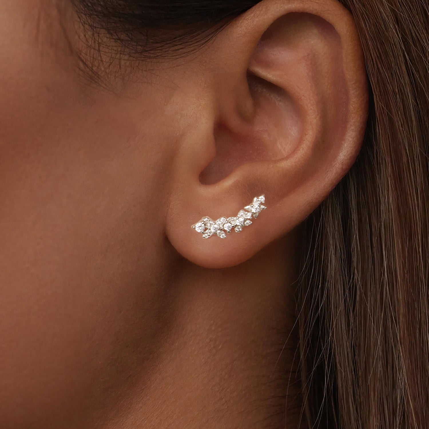 925 Sterling Silver White Gold Plated CZ Earrings 0.5*1.8cm for Women  DestGlow