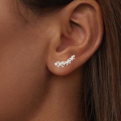 925 Sterling Silver White Gold Plated CZ Earrings 0.5*1.8cm for Women  DestGlow