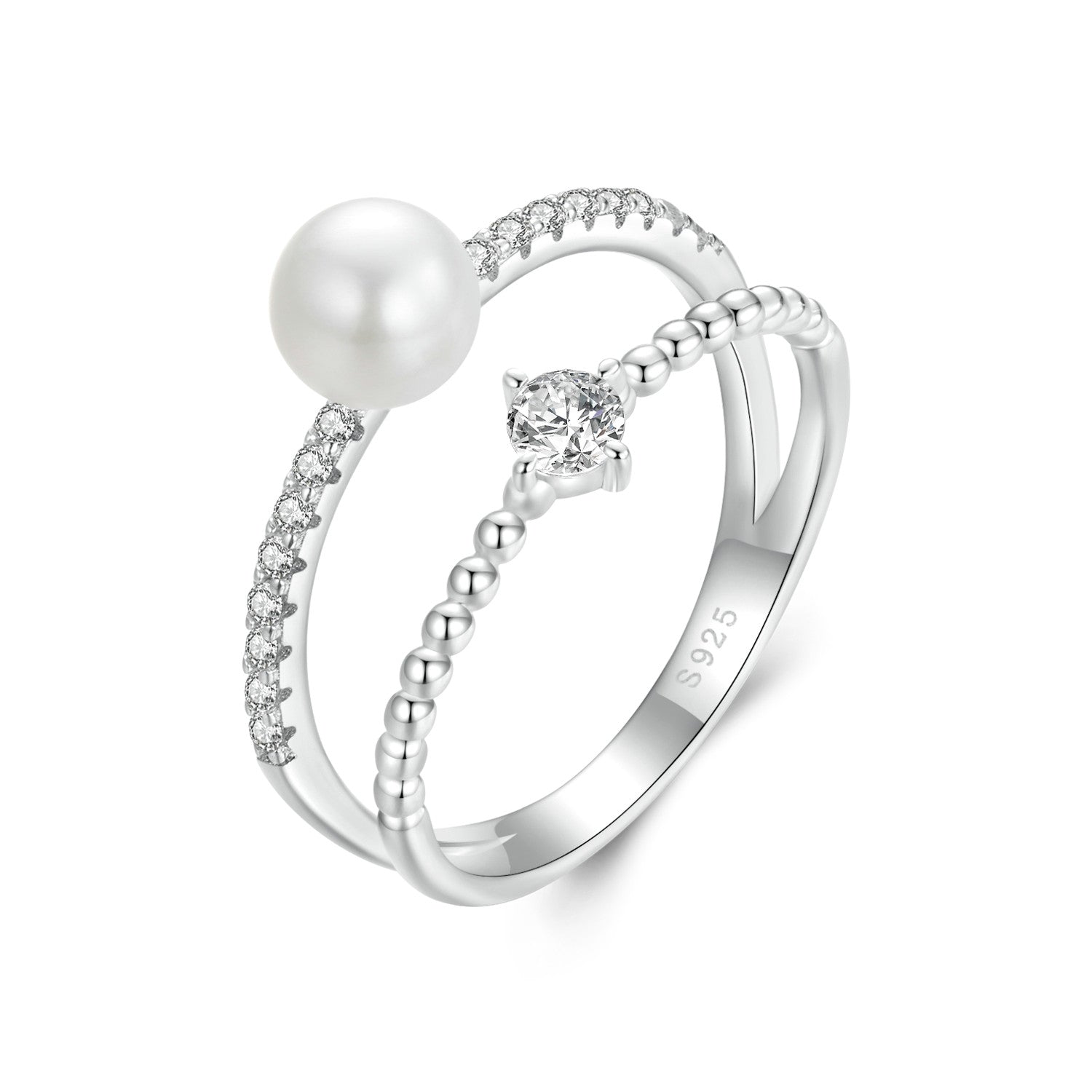 925 Sterling Silver &amp; Moissanite Ring with Freshwater Pearl - Size 6 - Women&