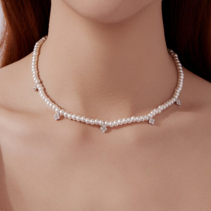 925 Sterling Silver Necklace with Pavé Setting CZ &amp; Synthetic Pearl for Women  DestGlow