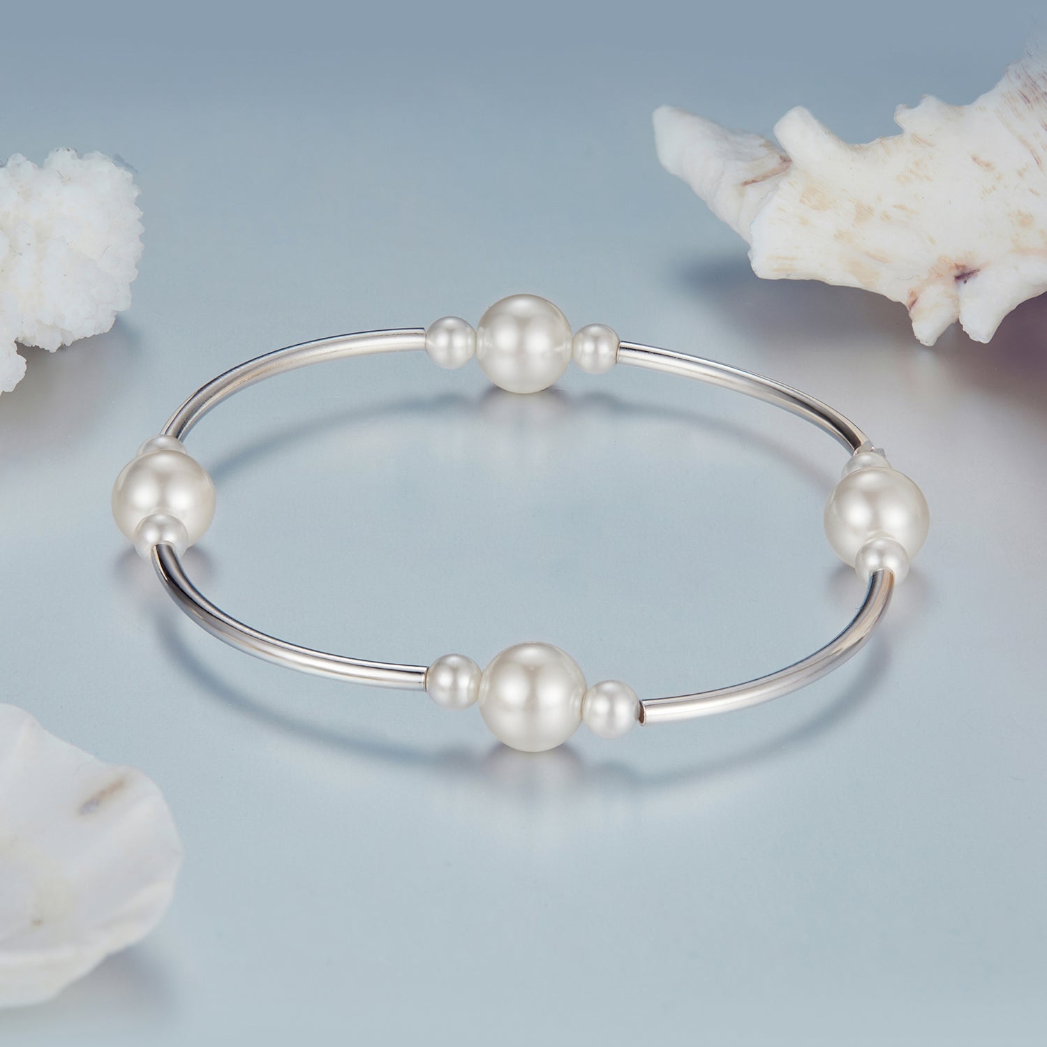 925 Sterling Silver Shell Pearl Stretchable Bracelet for Women  DestGlow