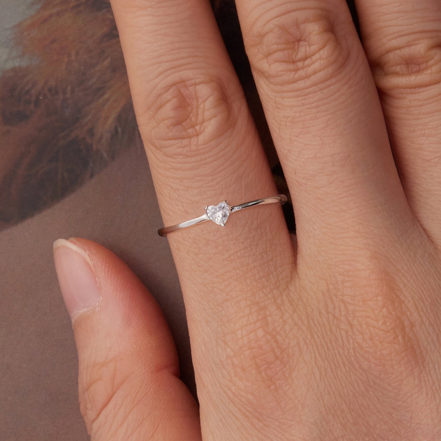 925 Sterling Silver 0.4cm Heart-shaped CZ Ring  DestGlow