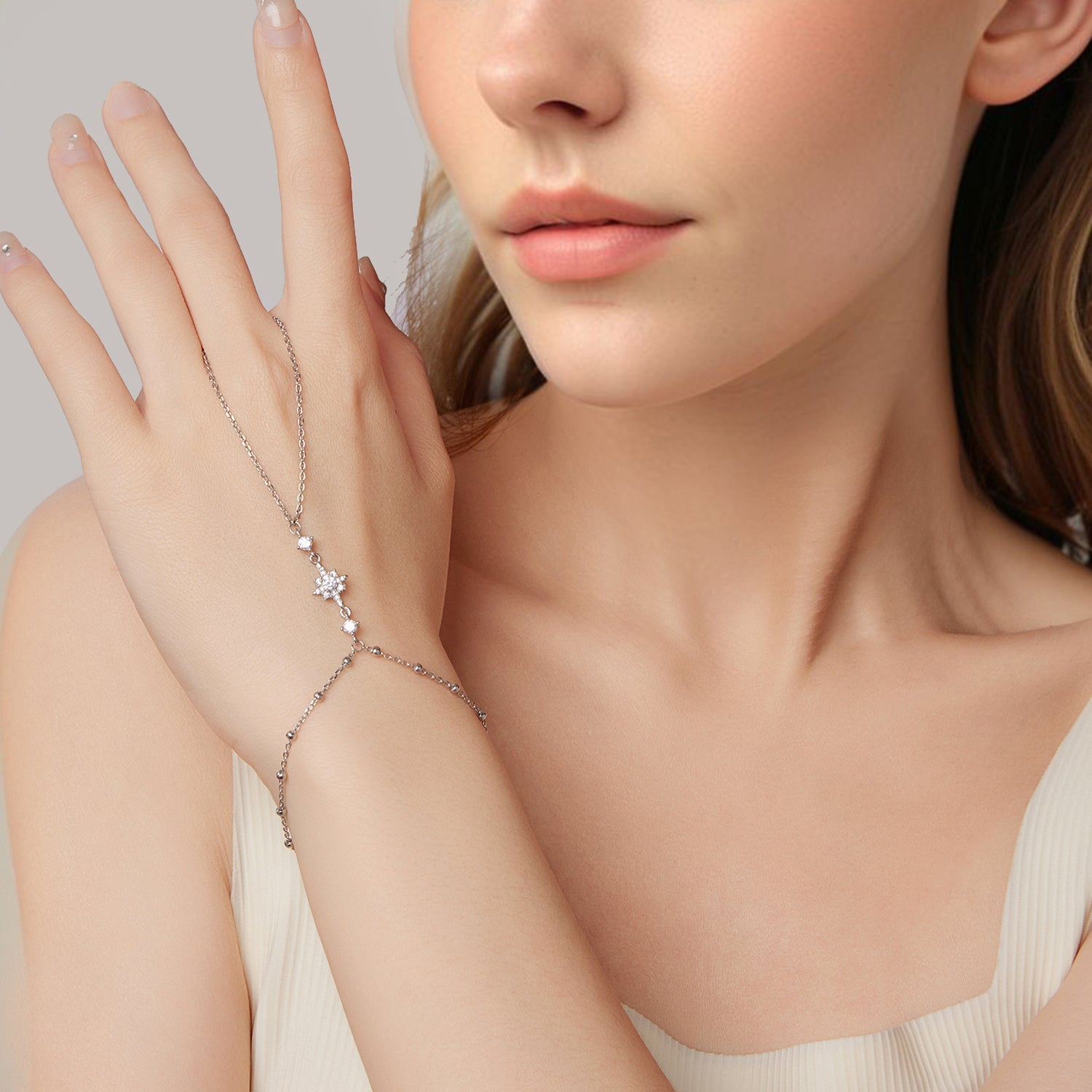 925 Sterling Silver White Gold Plated CZ Bracelet 15+6cm for Women  DestGlow