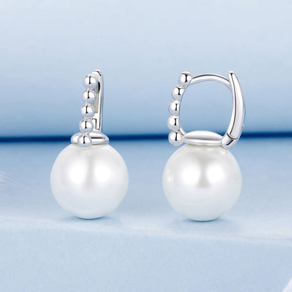 925 Sterling Silver Earrings with White Gold Plating and Shell Pearl for Women  DestGlow