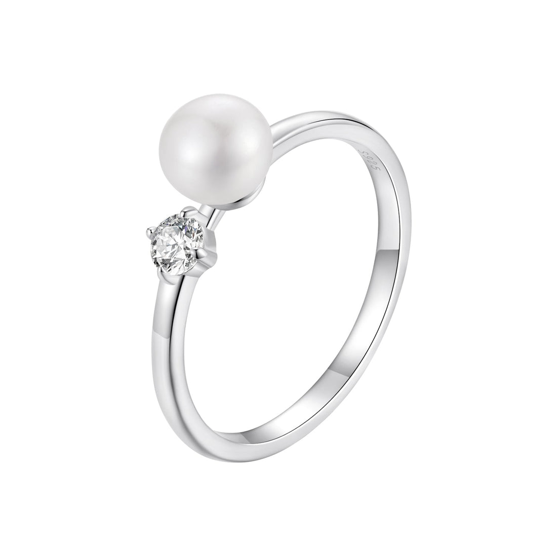 925 Sterling Silver Moissanite &amp; Freshwater Pearl Ring 3mm Size 6 for Women  DestGlow