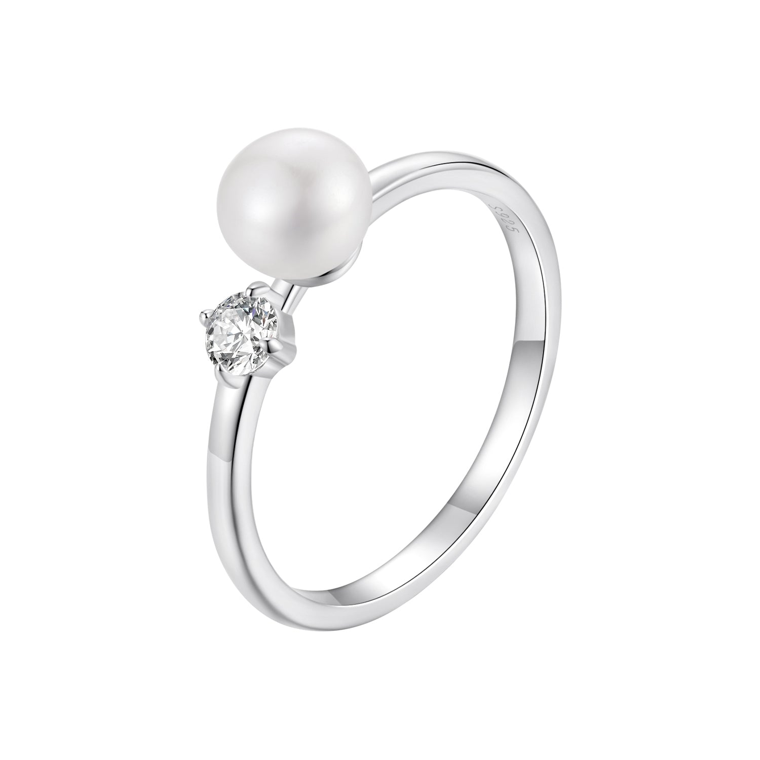 925 Sterling Silver Moissanite &amp; Freshwater Pearl Ring 3mm Size 6 for Women