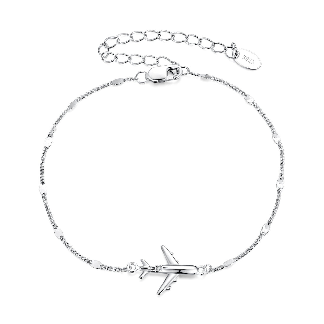 925 Sterling Silver White Gold Plated 16+5cm Bracelet with CZ Pendant for Women  DestGlow