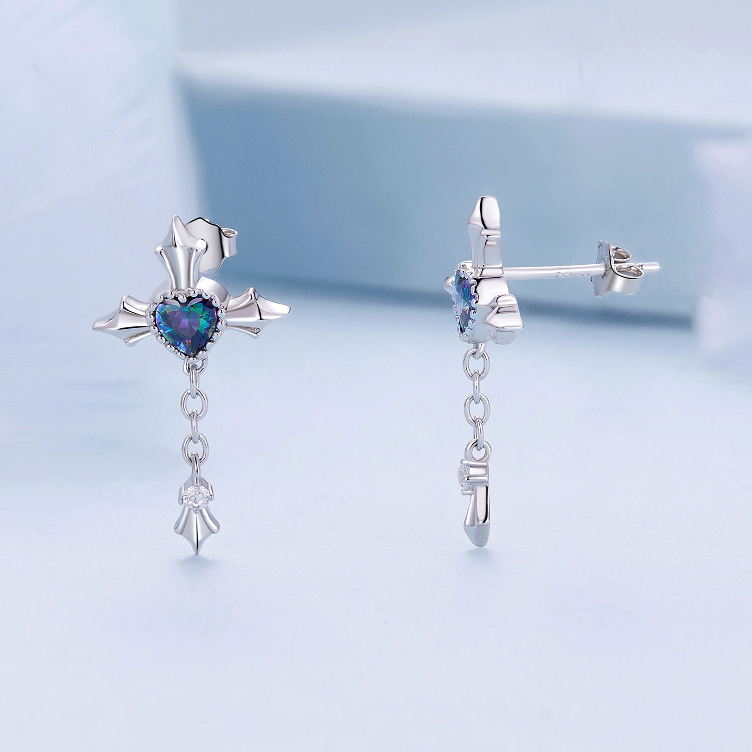 925 Sterling Silver Earrings with CZ and Glass, 24x13mm for Women  DestGlow