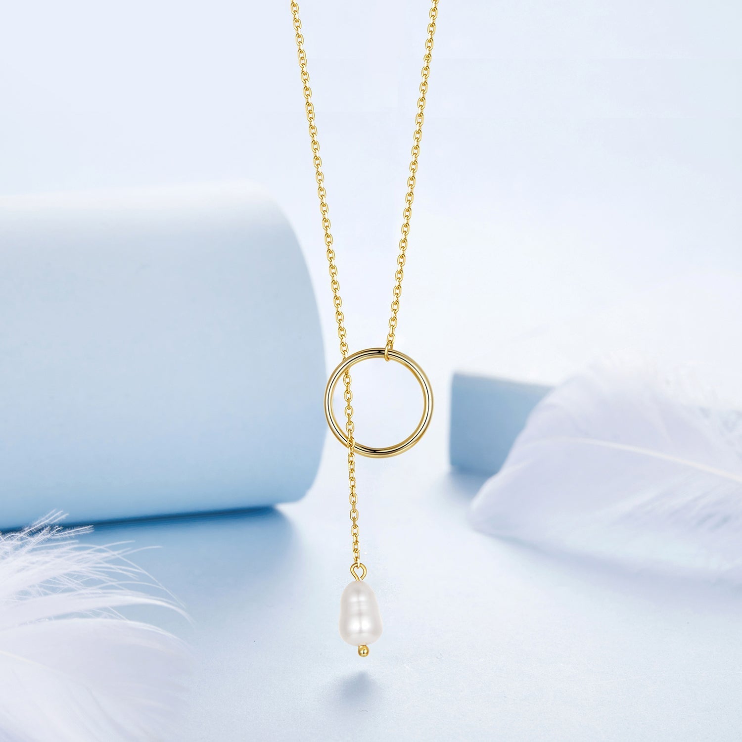 925 Sterling Silver Necklace with Gold Plated Freshwater Pearl - 60cm Length  DestGlow
