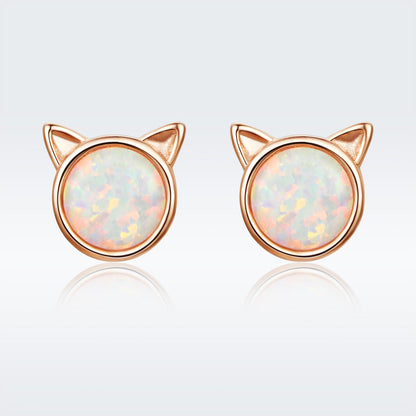 925 Sterling Silver Plated Rose Gold Opal Earrings 0.8cm for Women  DestGlow