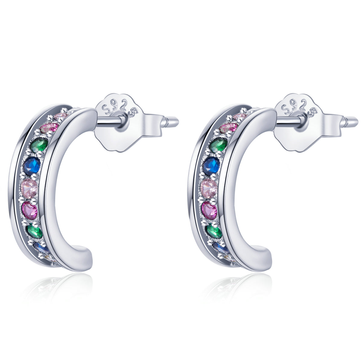 925 Sterling Silver Earrings with Pavé Setting CZ, 1.1*0.3 cm  DestGlow