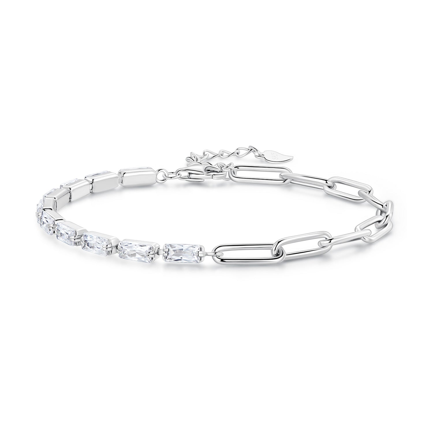 925 Sterling Silver Pavé Setting CZ Bracelet with Platinum Plating, Adjustable 14.5+3cm, for Women  DestGlow
