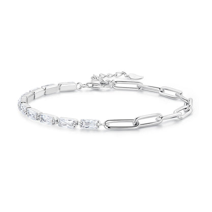 925 Sterling Silver Pavé Setting CZ Bracelet with Platinum Plating, Adjustable 14.5+3cm, for Women  DestGlow