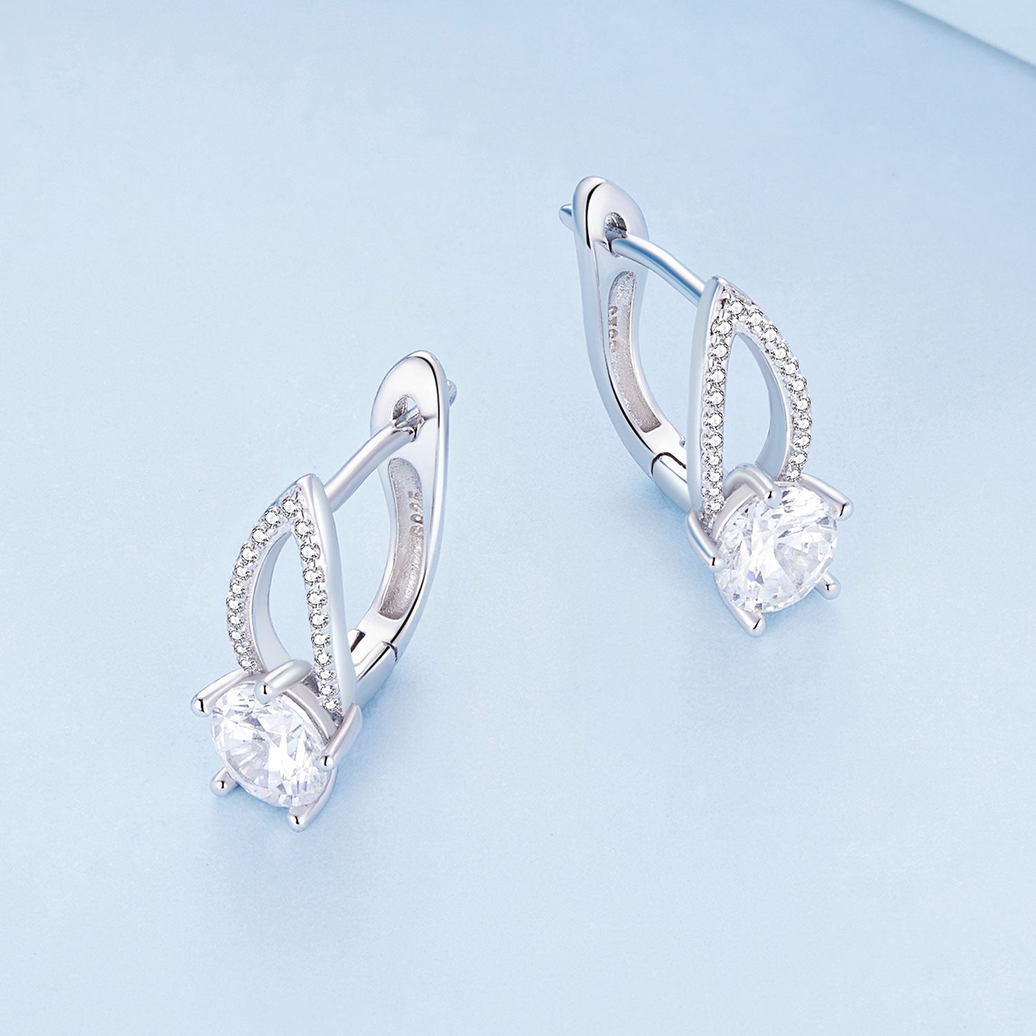 925 Sterling Silver Earrings with CZ Pavé Setting, 1.4*0.62cm for Women  DestGlow