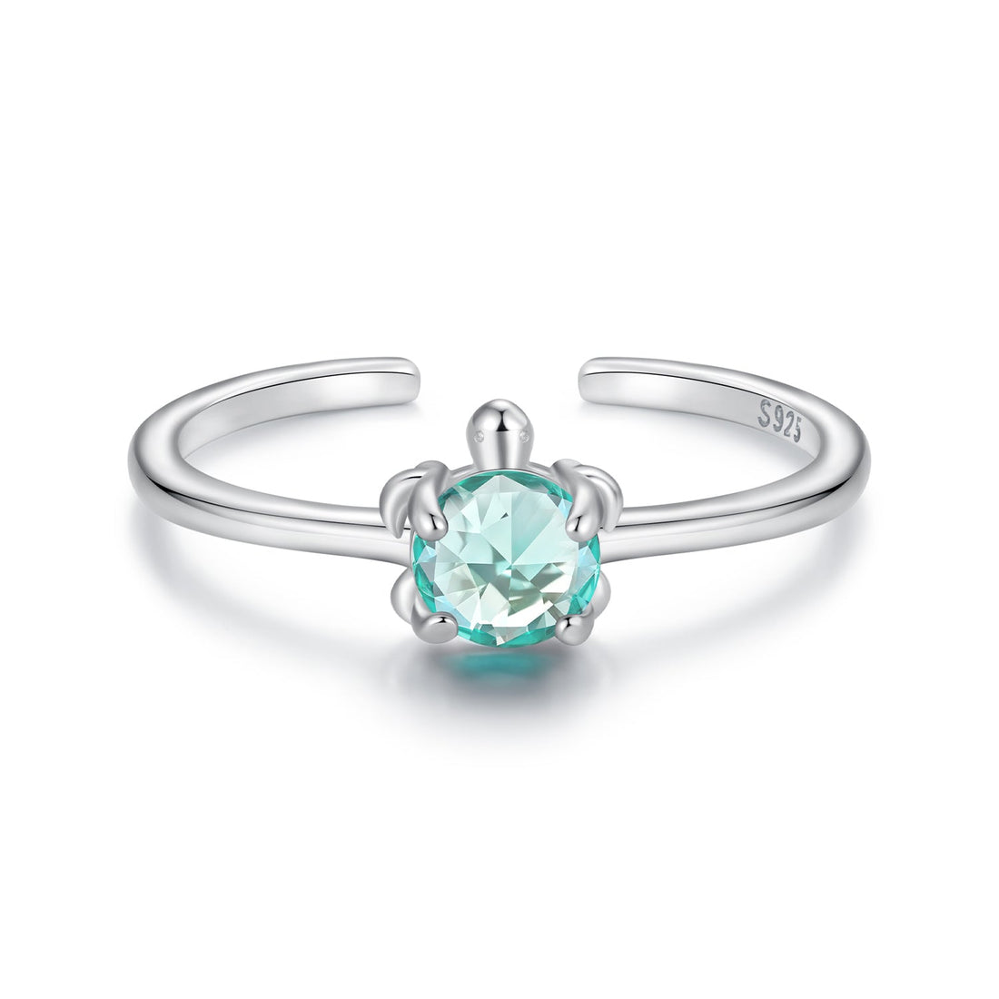 925 Sterling Silver White Gold Plated Transparent Glass Turtle Ring  DestGlow