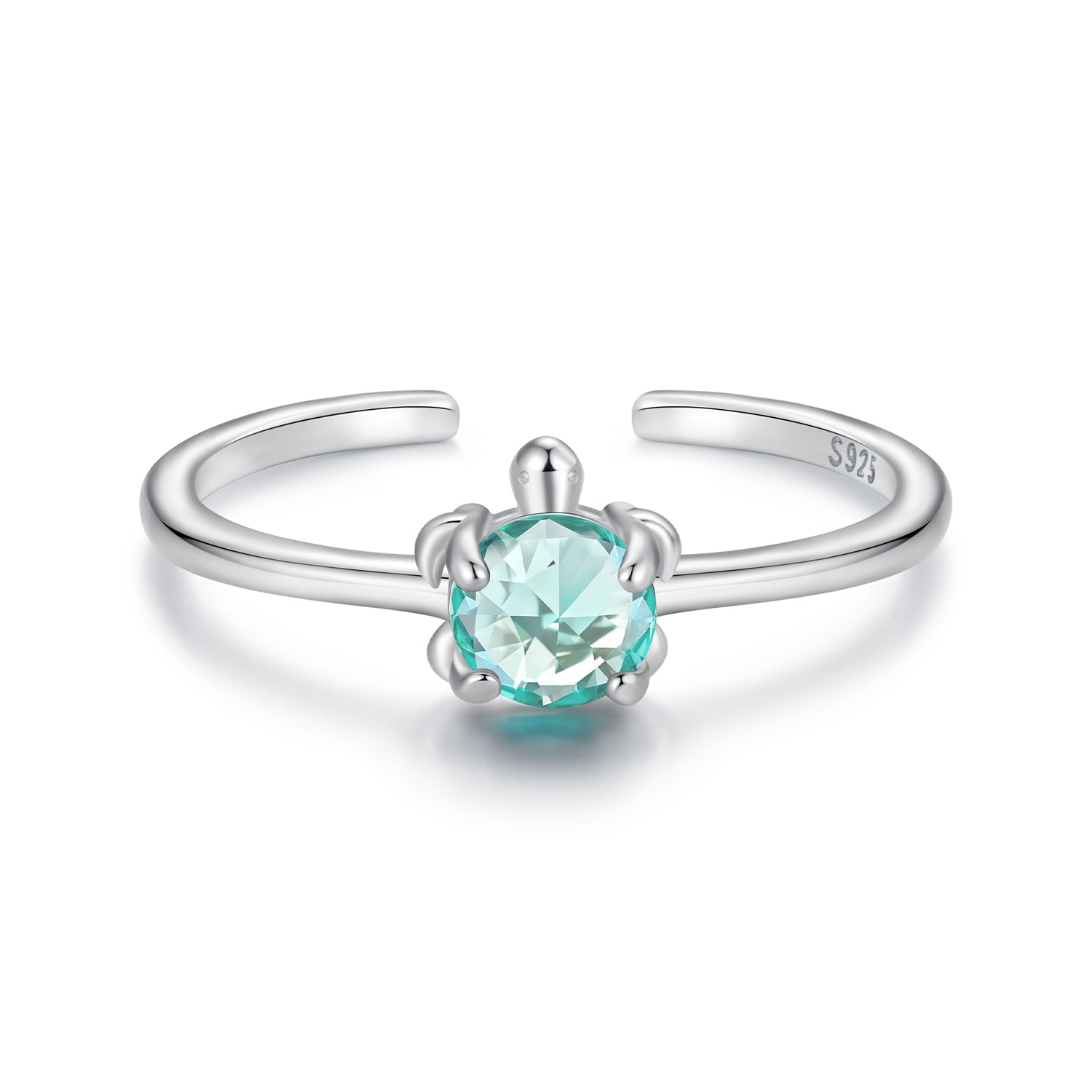 925 Sterling Silver White Gold Plated Transparent Glass Turtle Ring  DestGlow
