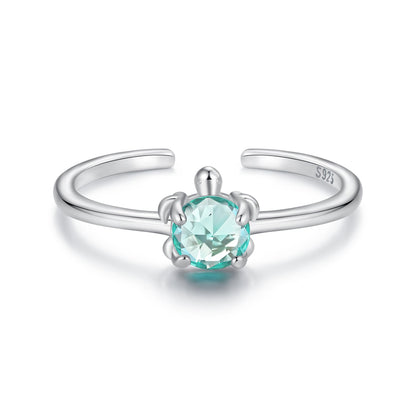 925 Sterling Silver White Gold Plated Transparent Glass Turtle Ring  DestGlow