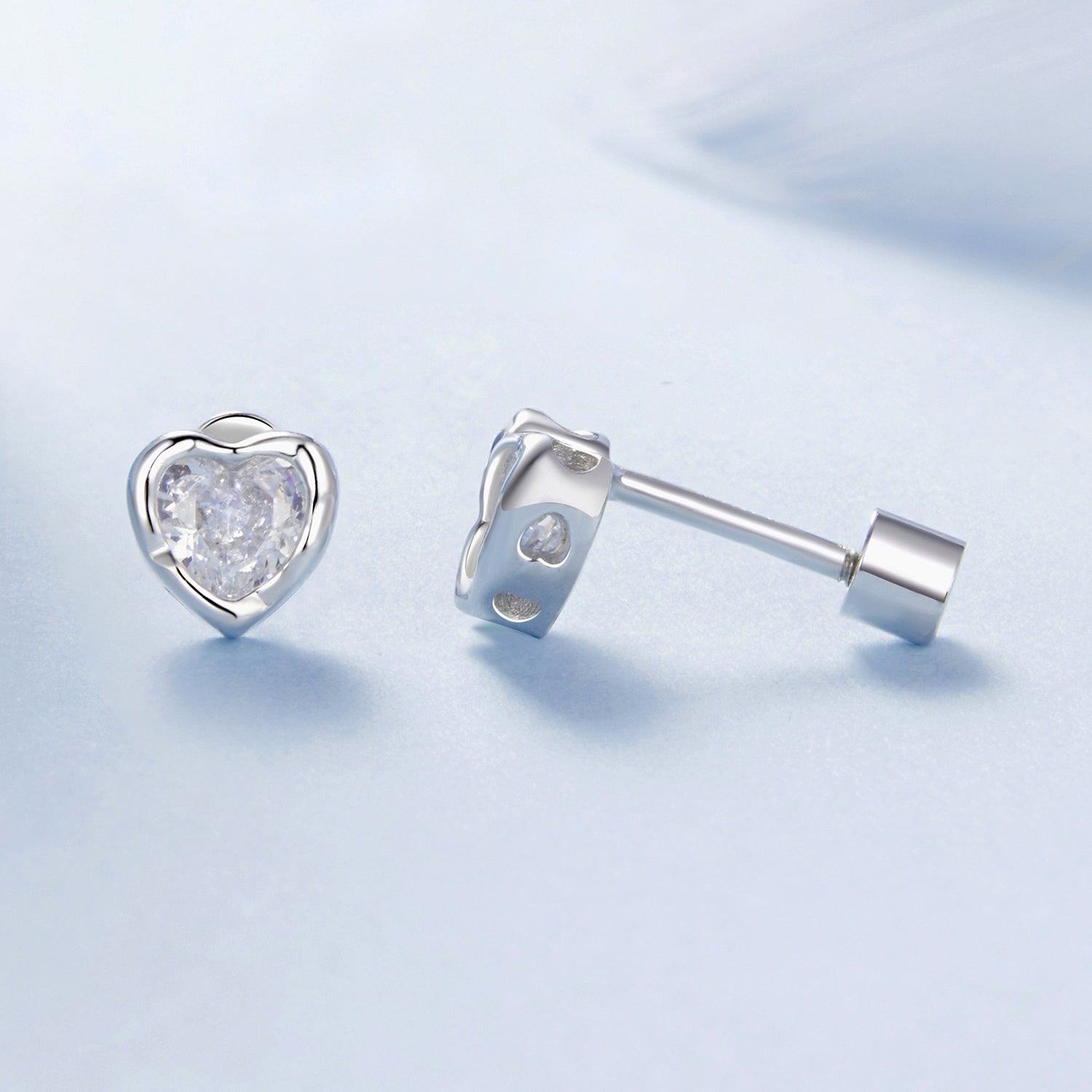 925 Sterling Silver Earrings with Plated White Gold &amp; Pavé Setting CZ, 0.5cm for Women  DestGlow